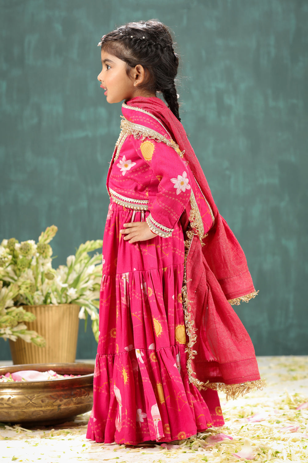 Shri Ram Print Pink Short Blouse and Lehenga Set