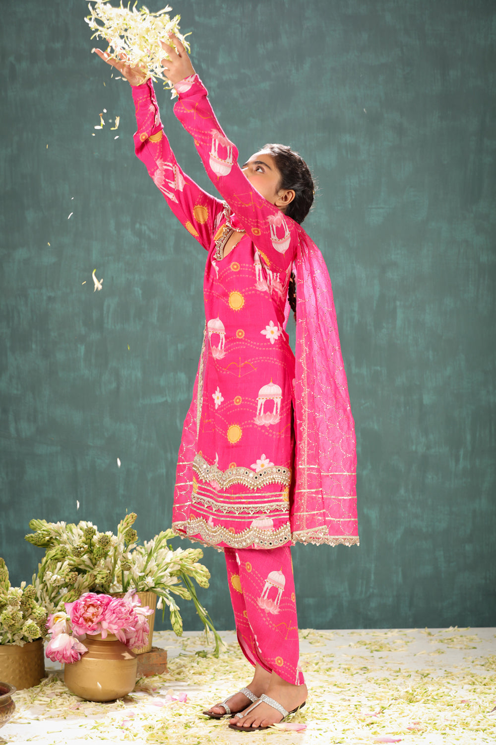 Shri Ram Pink Long Kurta and Dhoti Pant Set