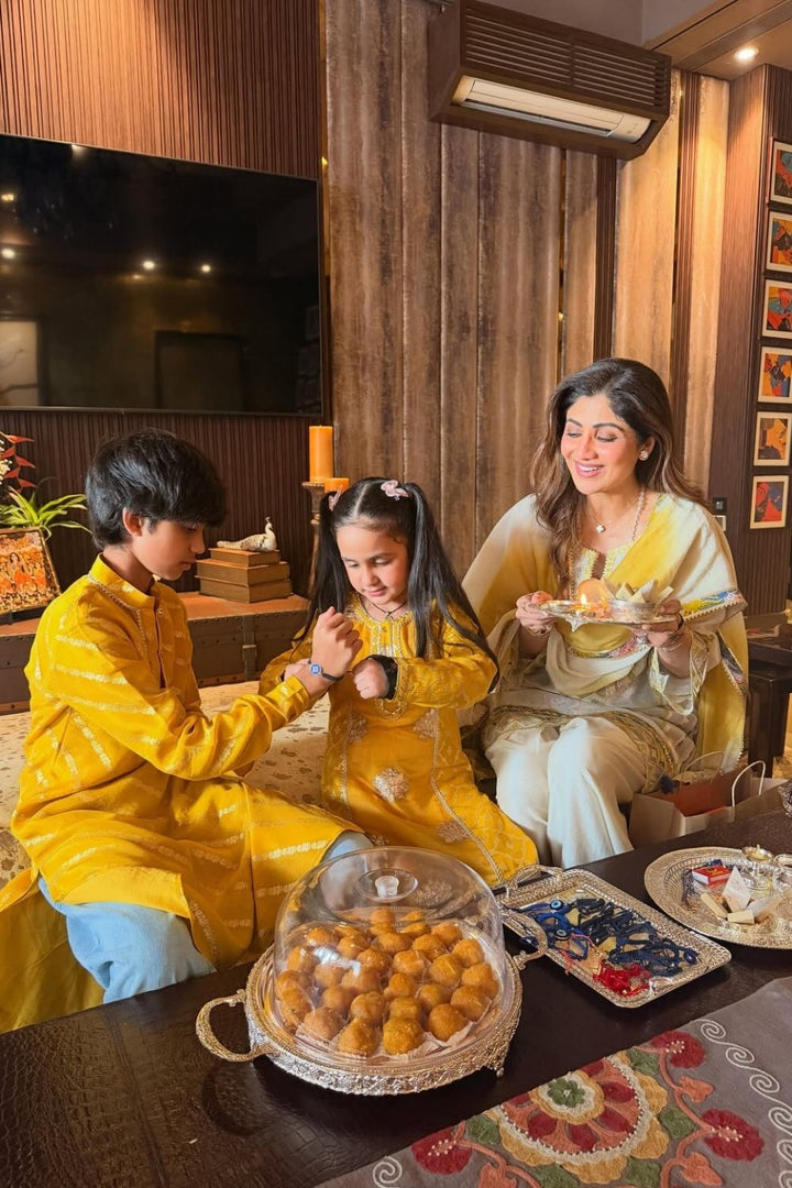 Yellow Lotus Kurta and Pink Dhoti Salwar