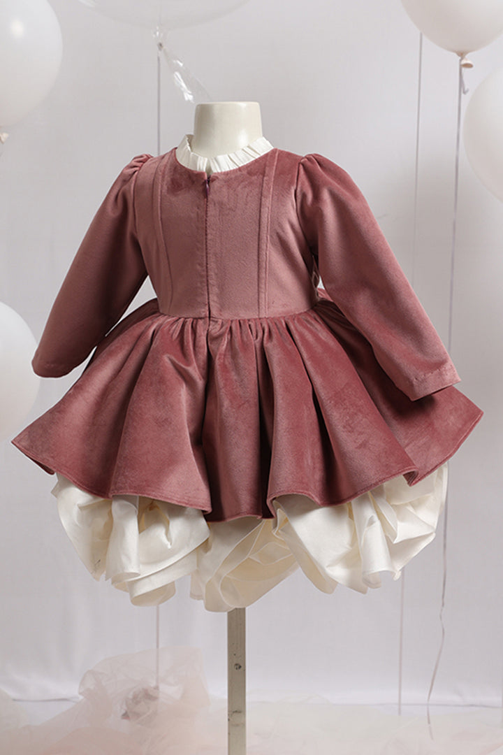 Dusky Pink Velvet Dress With Rosettes