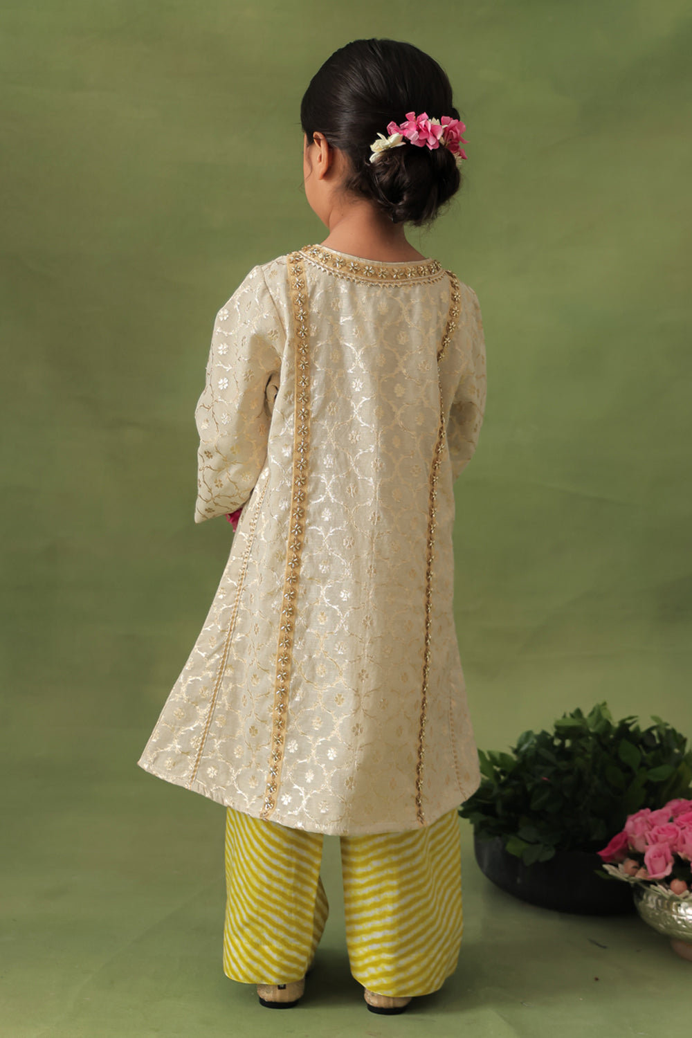 Gold Brocade Kurta With Leheriya Farshi Salwar Set