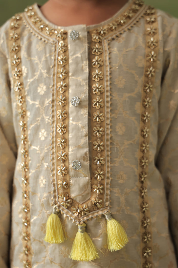 Gold Brocade Kurta With Leheriya Farshi Salwar Set