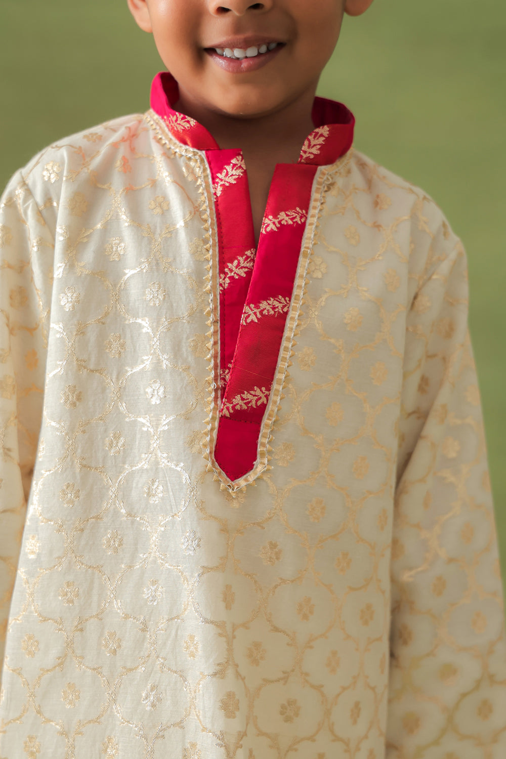 Boys Gold Brocade Kurta With Pant Set