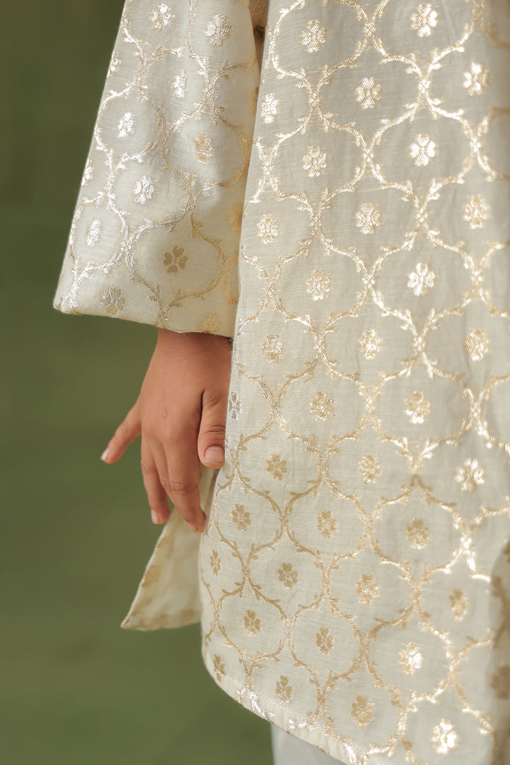 Boys Gold Brocade Kurta With Pant Set
