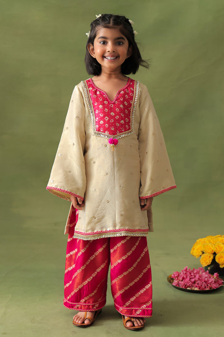 Gold Kurta With Hot Pink Farshi Salwar and Dupatta
