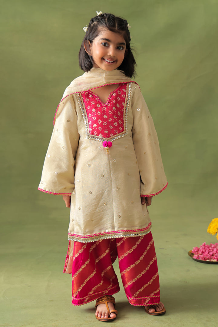 Gold Kurta With Hot Pink Farshi Salwar and Dupatta