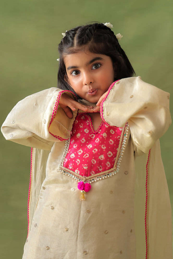 Gold Kurta With Hot Pink Farshi Salwar and Dupatta