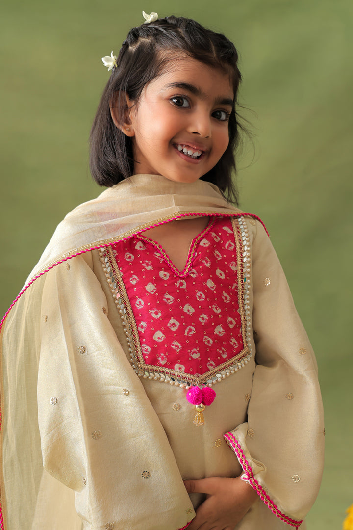 Gold Kurta With Hot Pink Farshi Salwar and Dupatta