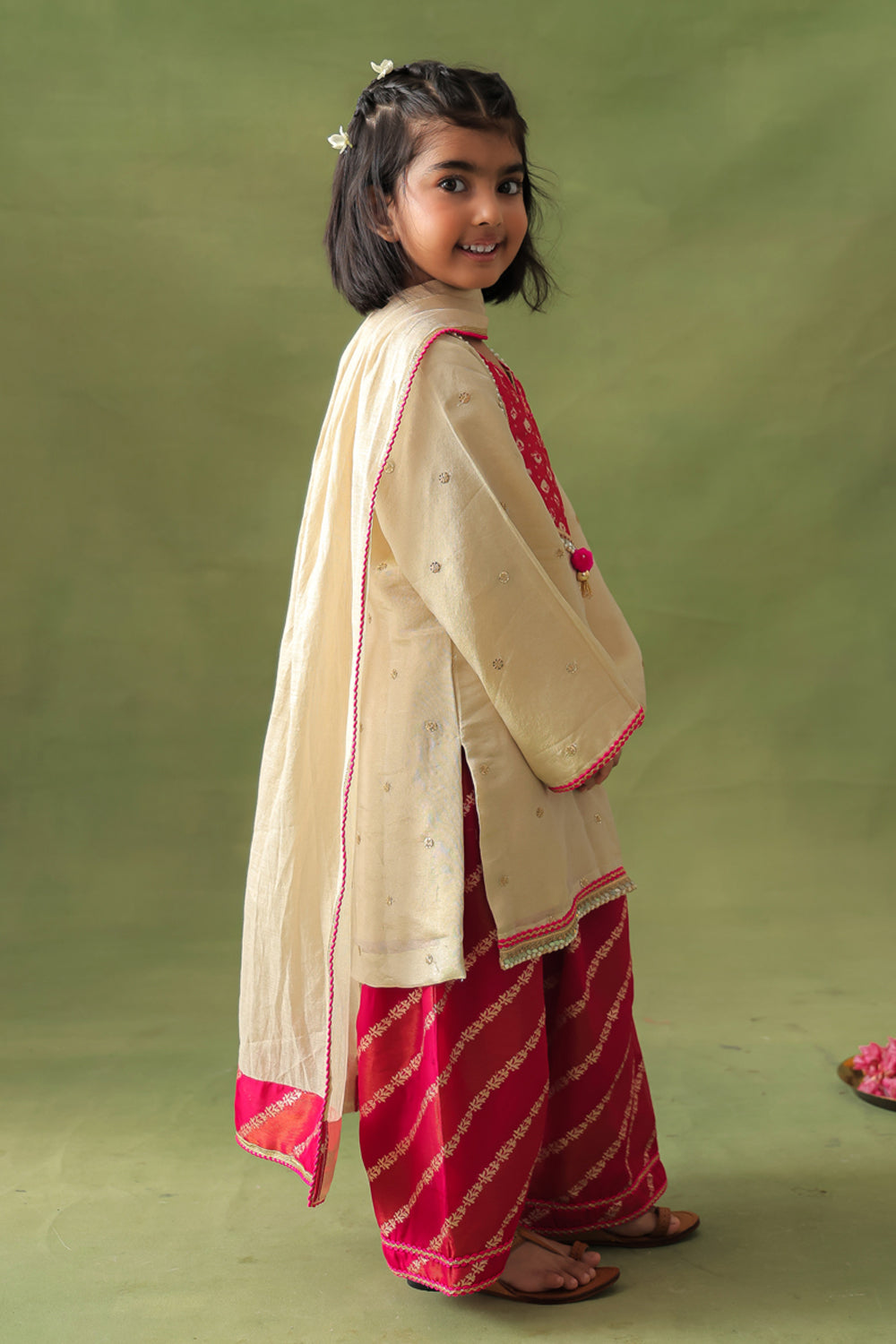 Gold Kurta With Hot Pink Farshi Salwar and Dupatta