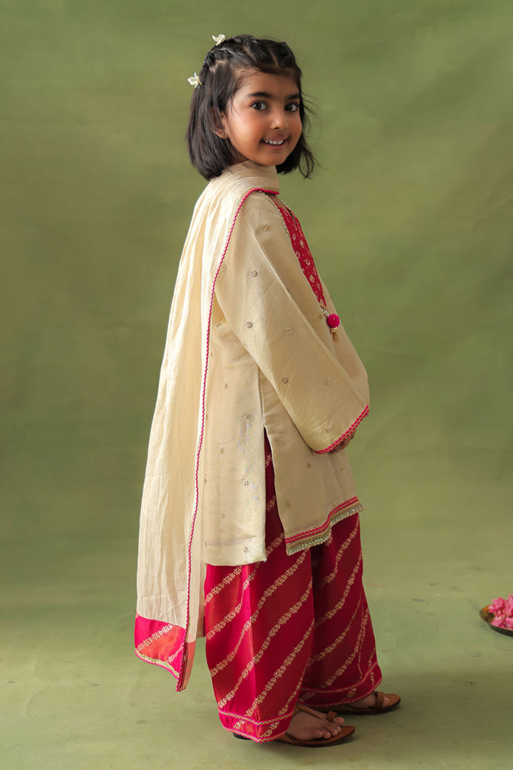 Gold Kurta With Hot Pink Farshi Salwar and Dupatta