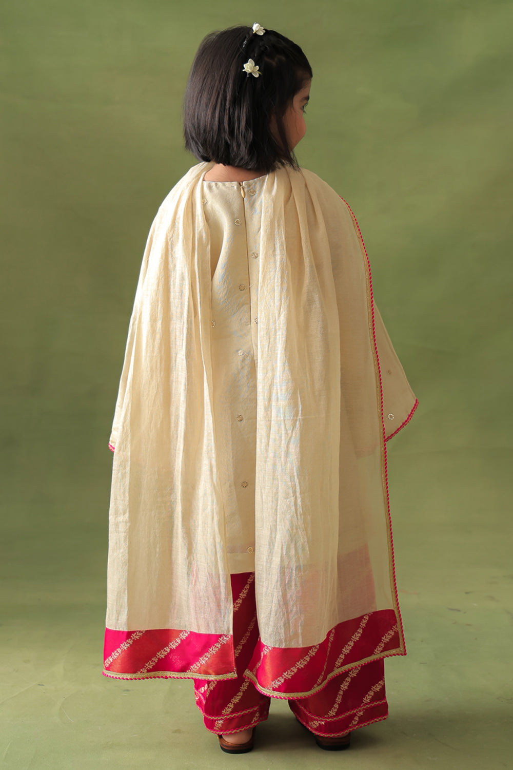 Gold Kurta With Hot Pink Farshi Salwar and Dupatta