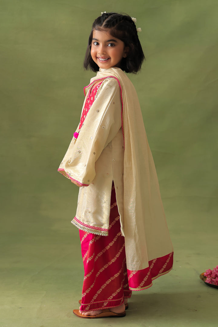 Gold Kurta With Hot Pink Farshi Salwar and Dupatta