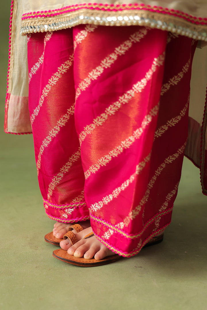 Gold Kurta With Hot Pink Farshi Salwar and Dupatta