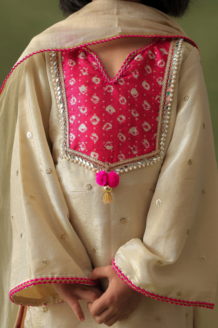 Gold Kurta With Hot Pink Farshi Salwar and Dupatta