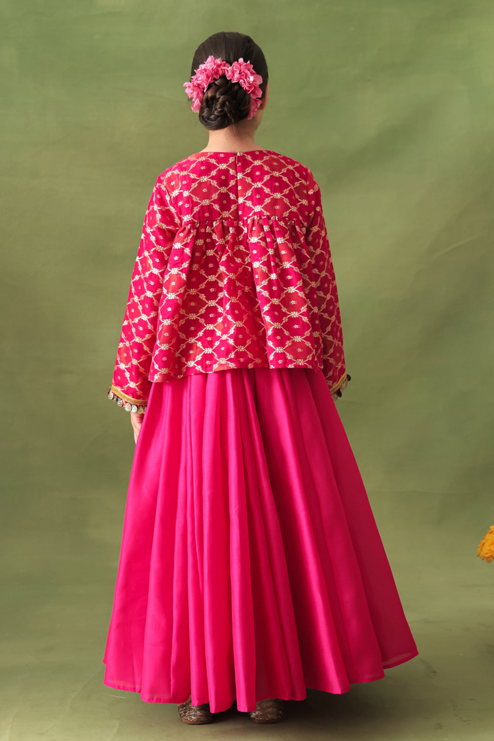 Pink Banarasi Gold Jali Tunic and Chanderi Lehenga Set