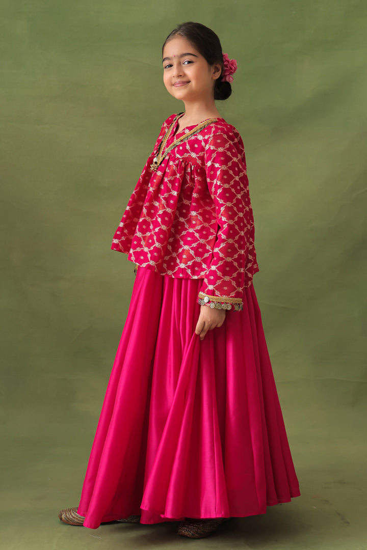 Pink Banarasi Gold Jali Tunic and Chanderi Lehenga Set