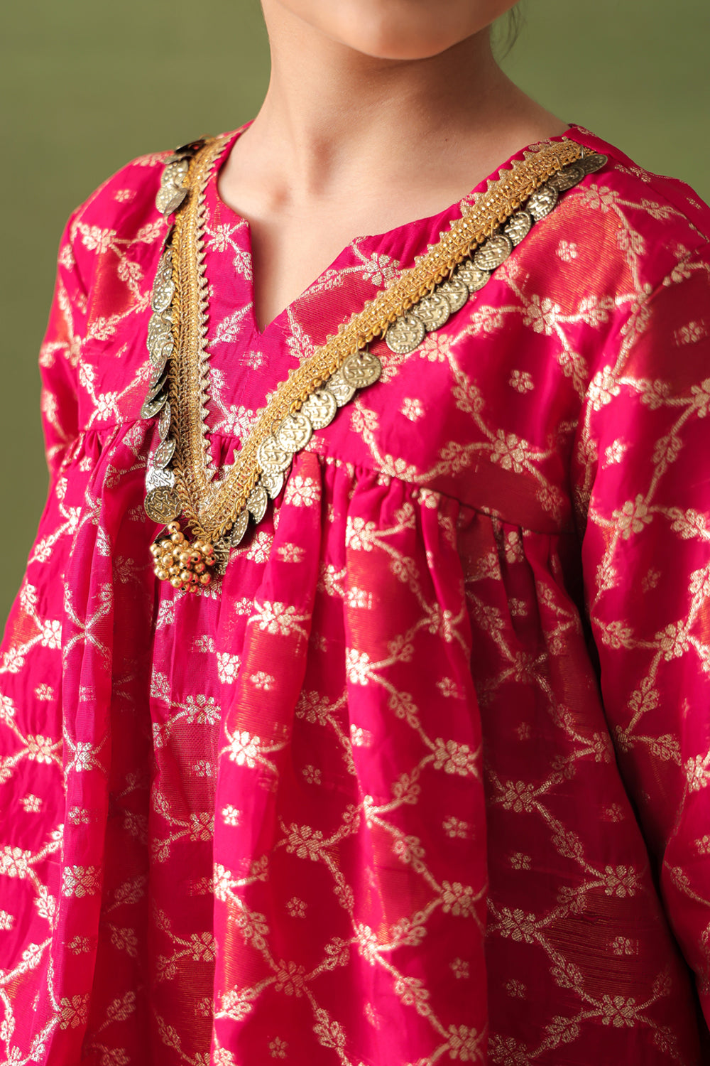 Pink Banarasi Gold Jali Tunic and Chanderi Lehenga Set