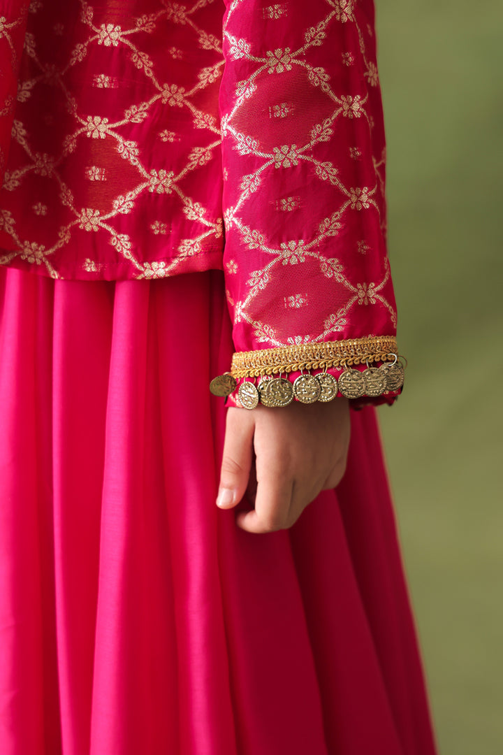 Pink Banarasi Gold Jali Tunic and Chanderi Lehenga Set