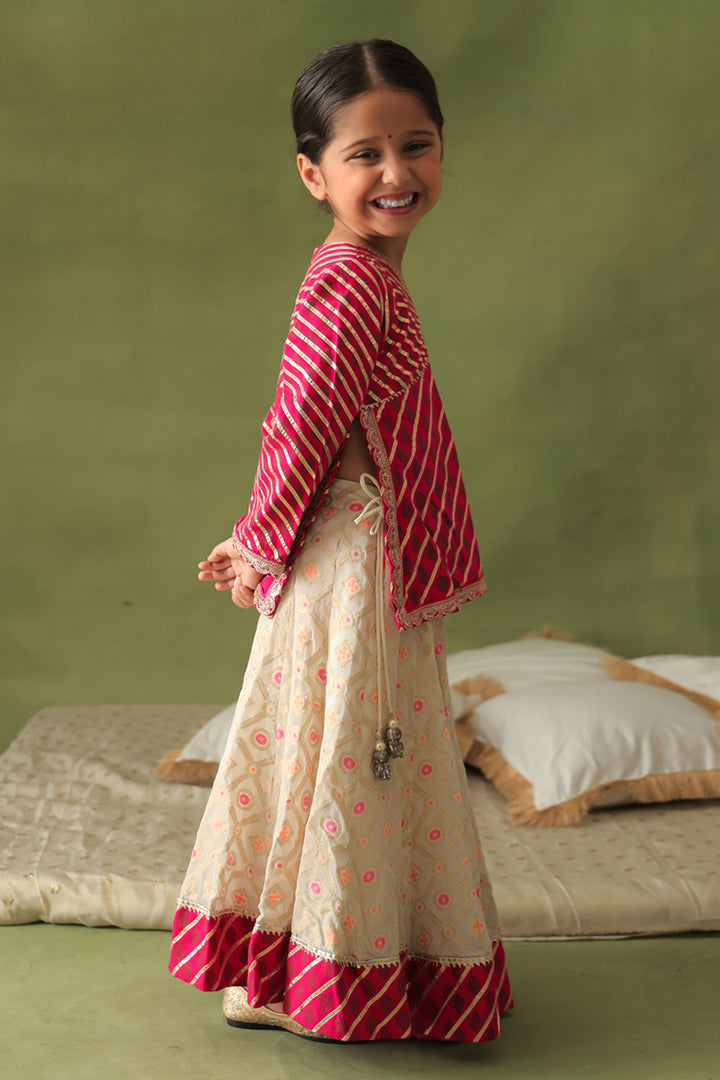 Rajasthani Style Blouse With White Lehenga Set