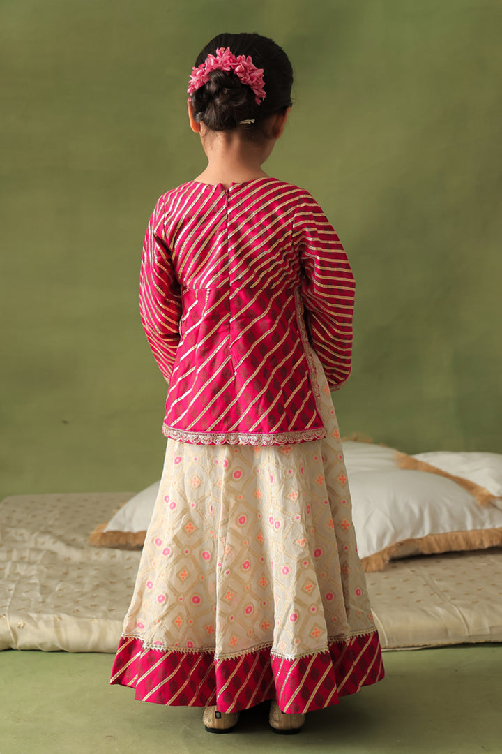 Rajasthani Style Blouse With White Lehenga Set