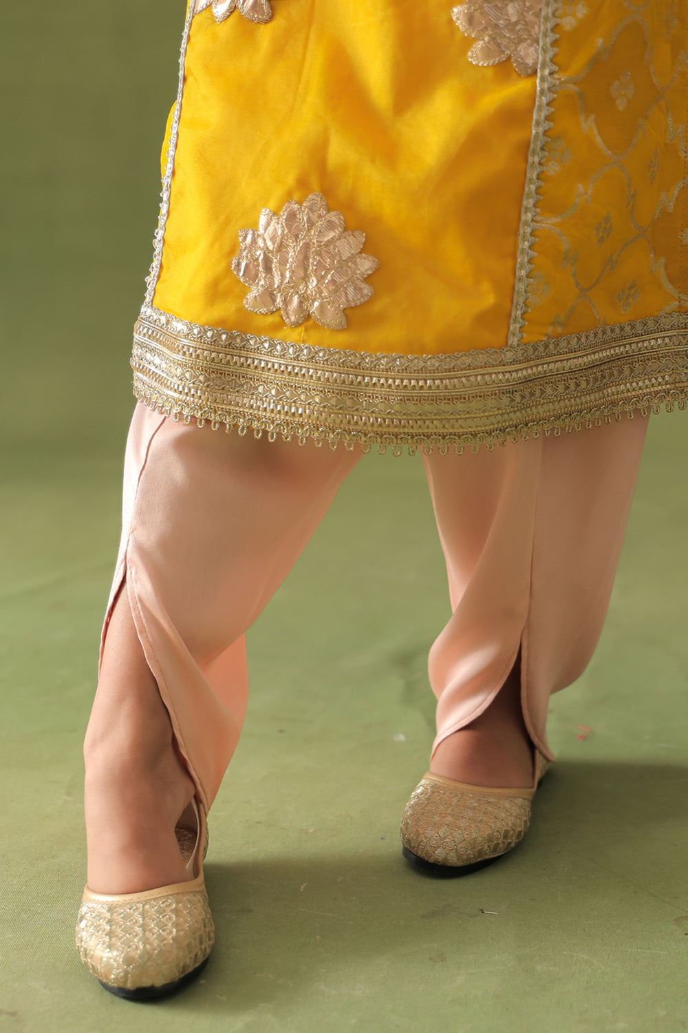 Yellow Lotus Kurta and Pink Dhoti Salwar