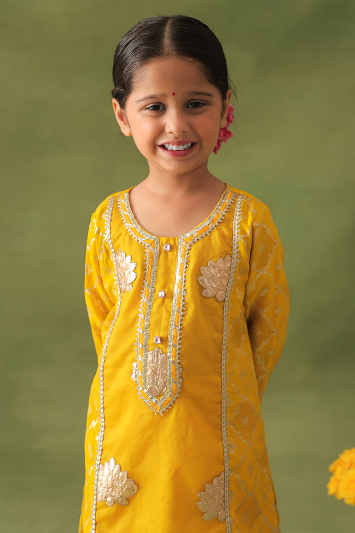 Yellow Lotus Kurta and Pink Dhoti Salwar