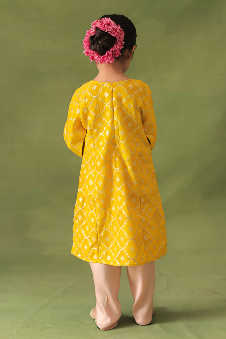 Yellow Lotus Kurta and Pink Dhoti Salwar