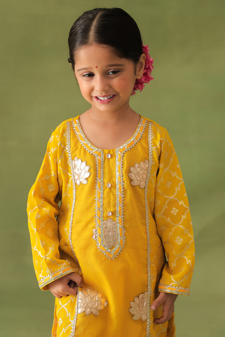 Yellow Lotus Kurta and Pink Dhoti Salwar