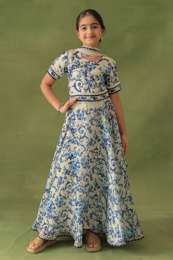 Morrocan Print Short Blouse & Lehenga 3-Piece Set