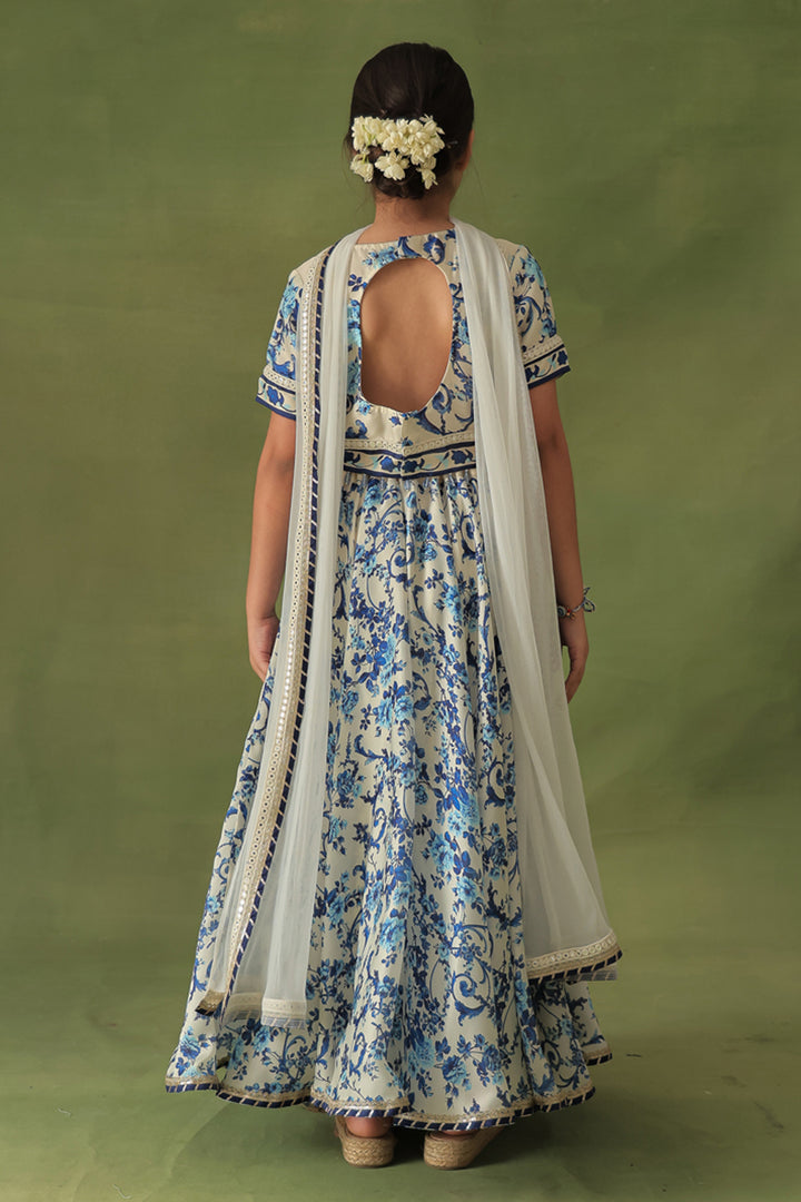 Morrocan Print Short Blouse & Lehenga 3-Piece Set