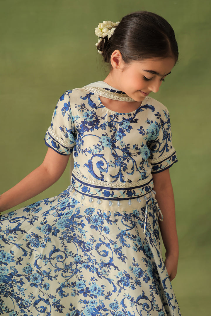 Morrocan Print Short Blouse & Lehenga 3-Piece Set