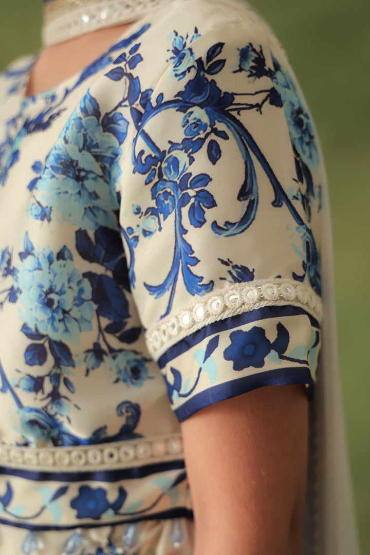 Morrocan Print Short Blouse & Lehenga 3-Piece Set