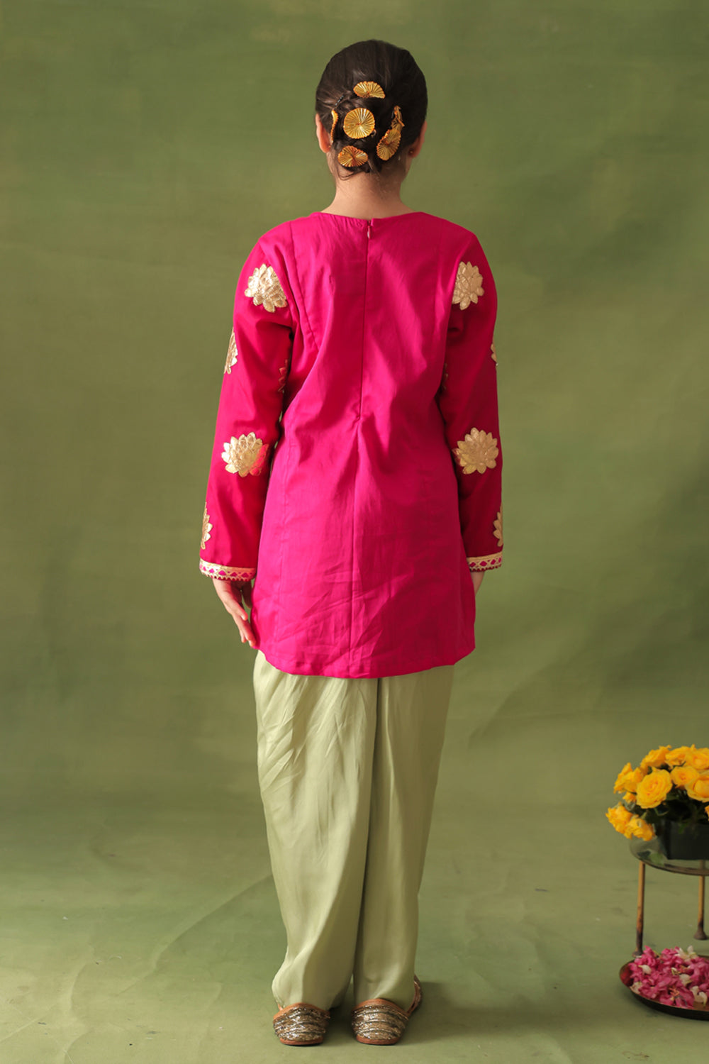 Rani Pink Lotus Kurta & Pista Dhoti Salwar Set