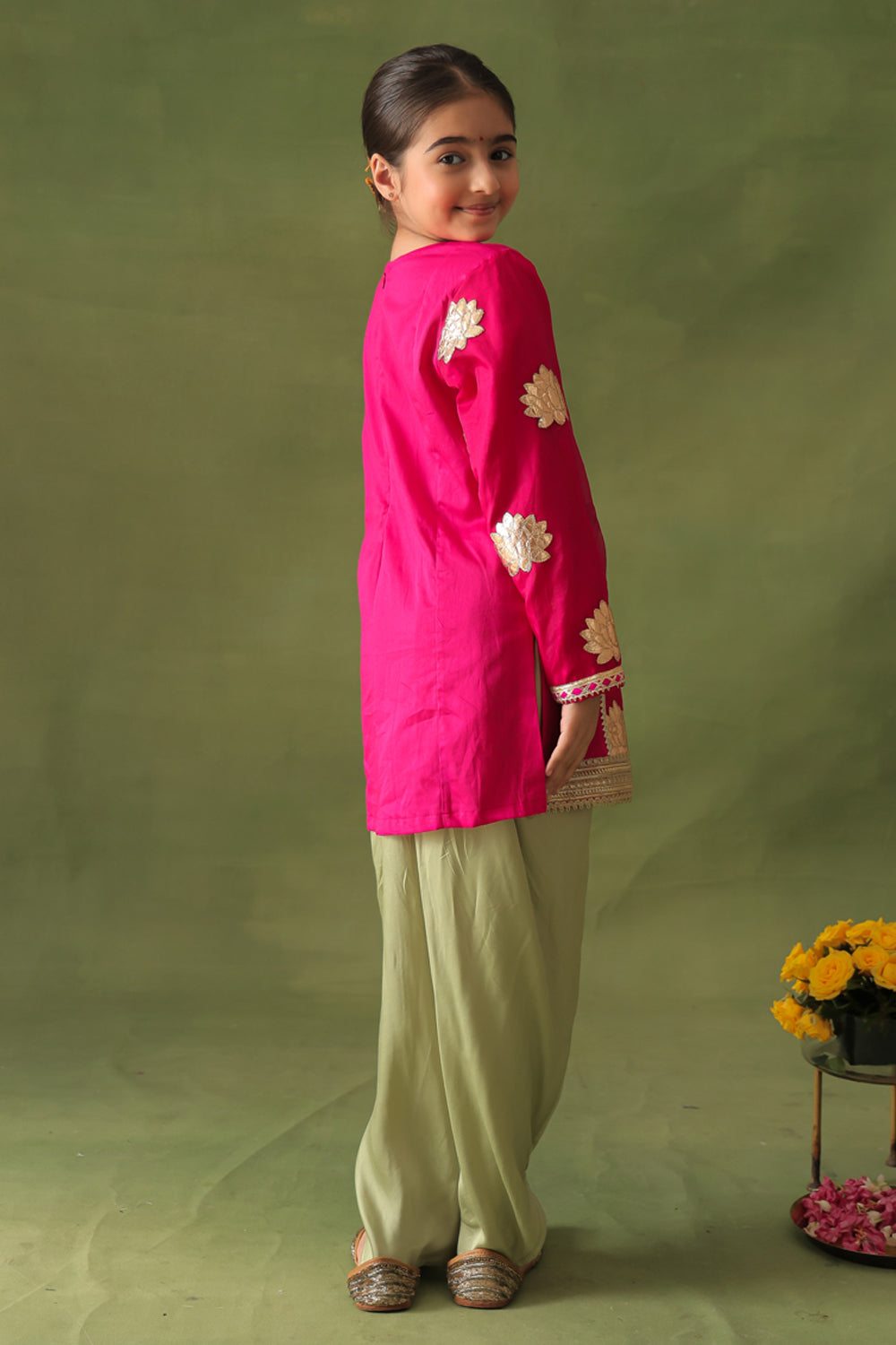 Rani Pink Lotus Kurta & Pista Dhoti Salwar Set