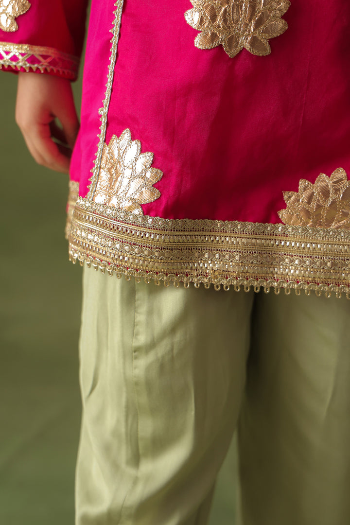 Rani Pink Lotus Kurta & Pista Dhoti Salwar Set