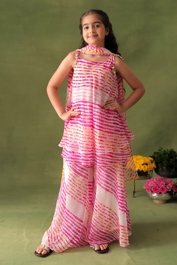 Breezy Pink Leheriya Tunic and Sharara Set