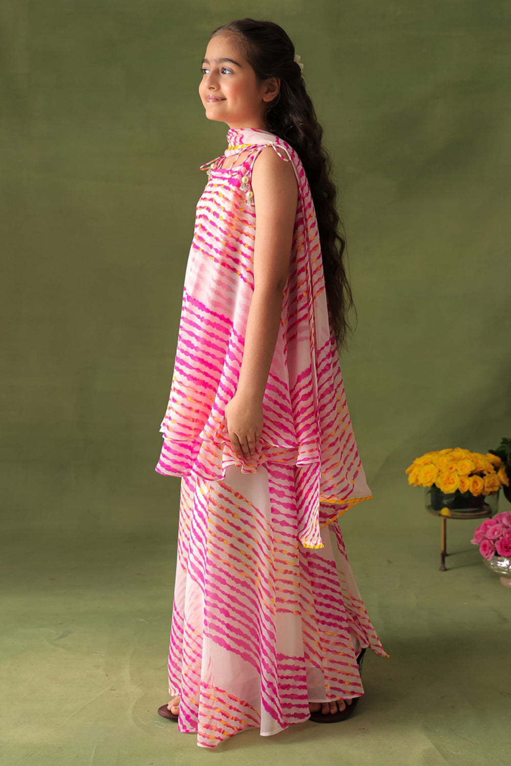Breezy Pink Leheriya Tunic and Sharara Set