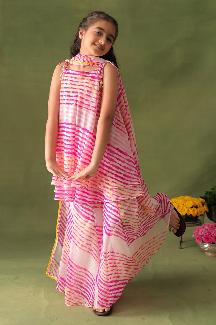 Breezy Pink Leheriya Tunic and Sharara Set