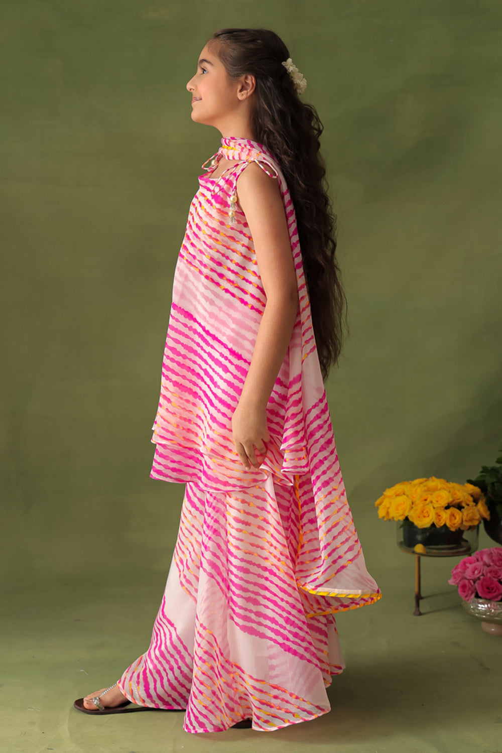 Breezy Pink Leheriya Tunic and Sharara Set