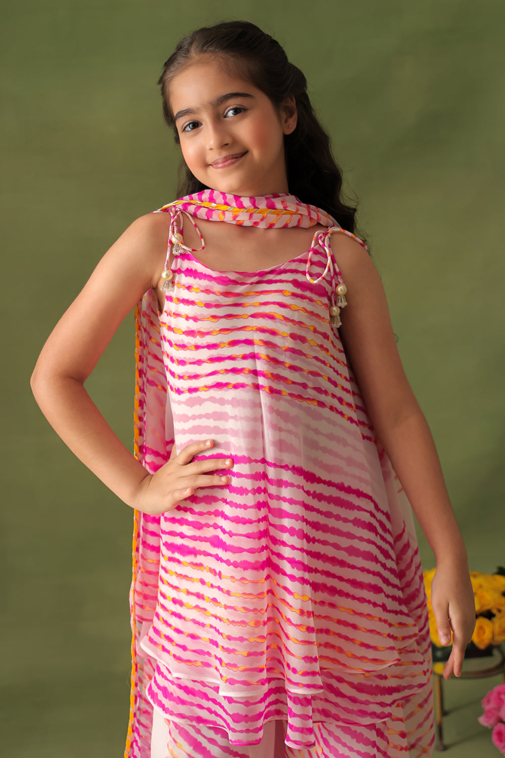 Breezy Pink Leheriya Tunic and Sharara Set