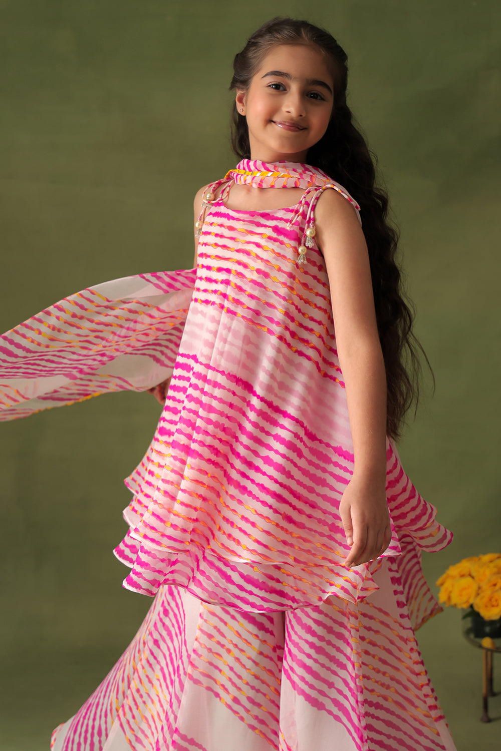 Breezy Pink Leheriya Tunic and Sharara Set
