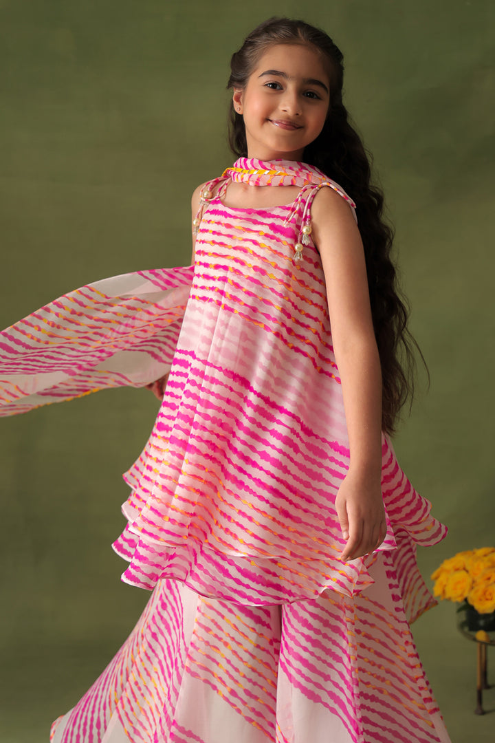 Breezy Pink Leheriya Tunic and Sharara Set