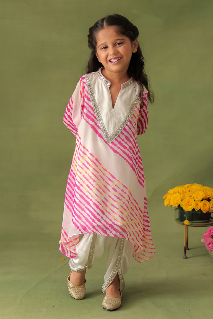 Pink Leheriya Kurta With Dhoti Pant Co-ord Set