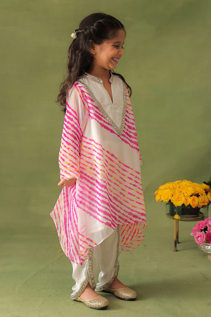 Pink Leheriya Kurta With Dhoti Pant Co-ord Set