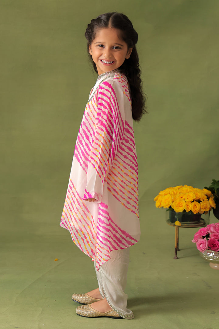 Pink Leheriya Kurta With Dhoti Pant Co-ord Set