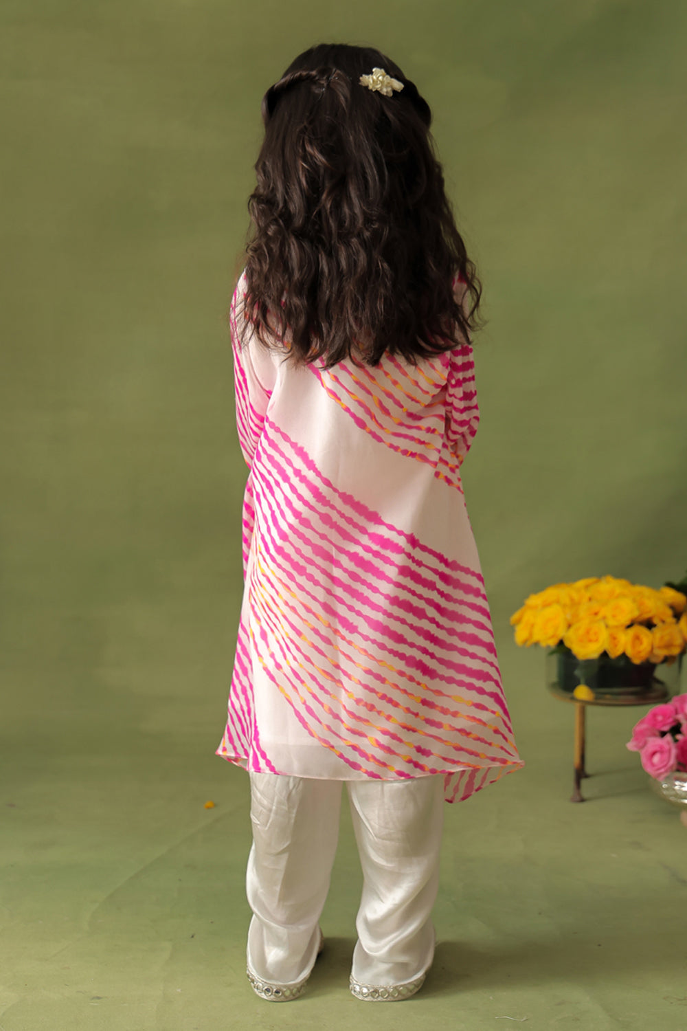Pink Leheriya Kurta With Dhoti Pant Co-ord Set