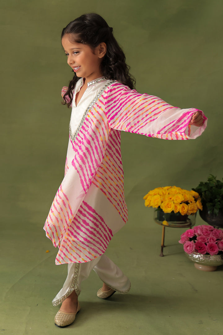 Pink Leheriya Kurta With Dhoti Pant Co-ord Set