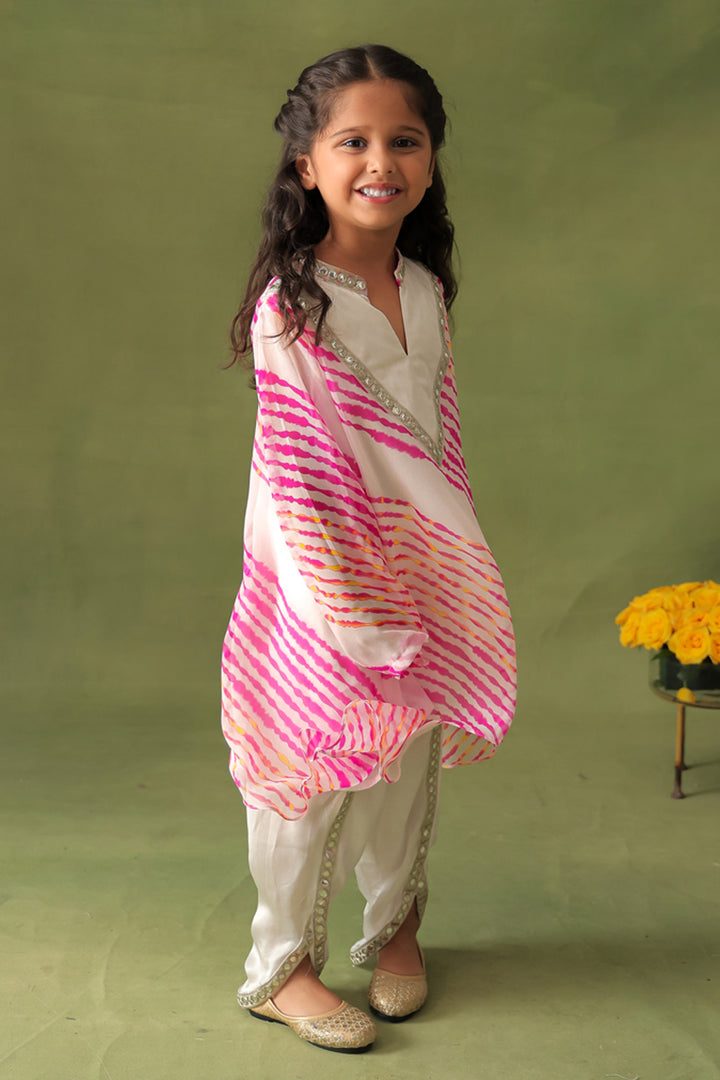 Pink Leheriya Kurta With Dhoti Pant Co-ord Set