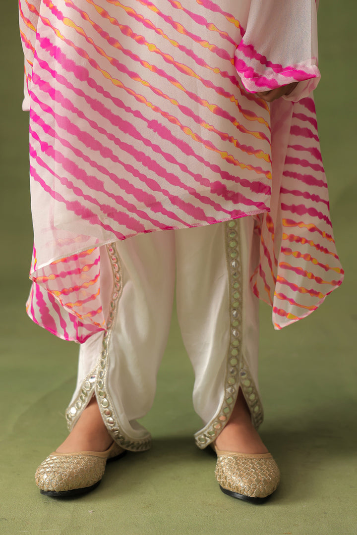 Pink Leheriya Kurta With Dhoti Pant Co-ord Set