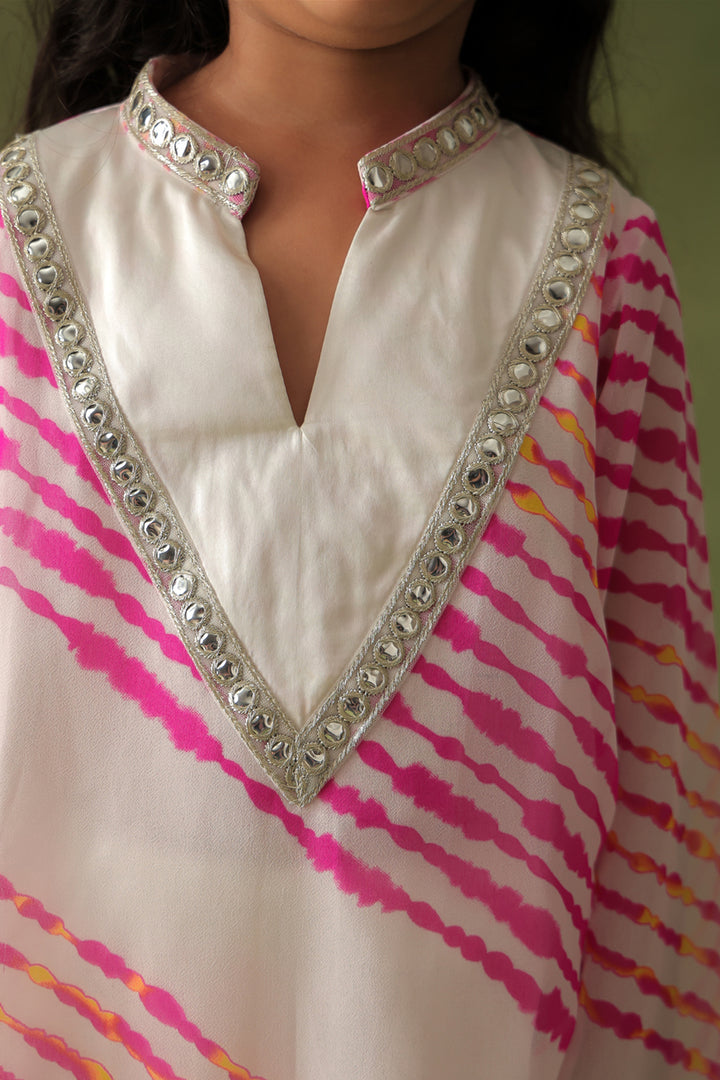 Pink Leheriya Kurta With Dhoti Pant Co-ord Set